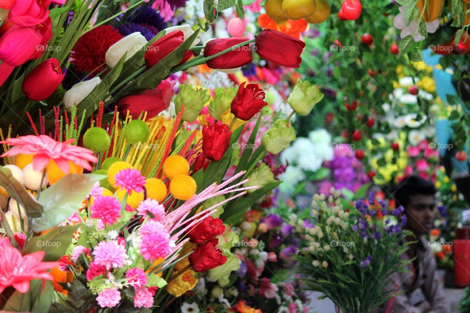 Variety of flower bouquet in shop