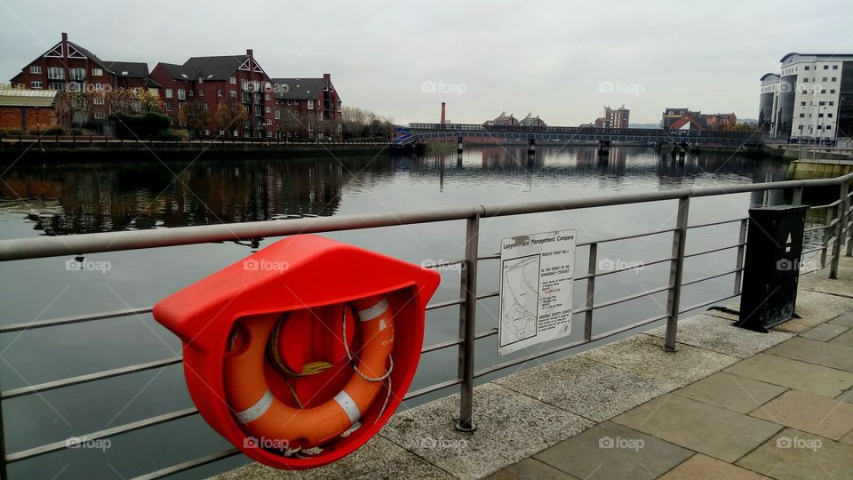 Walking by the water in a foggy day in Belfast