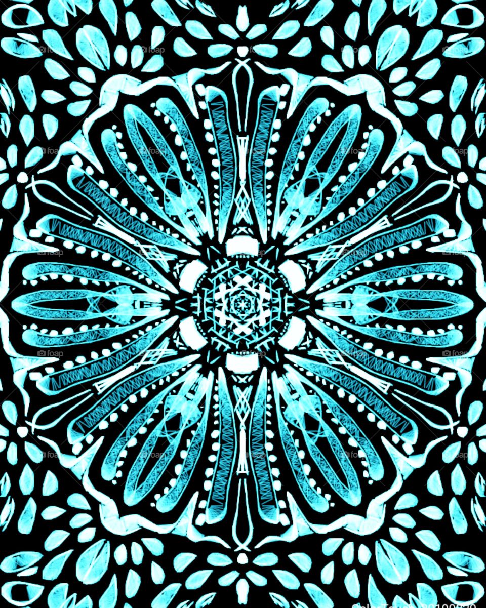 My Reflectional Glowing Sky Blue Floral Art Design Pattern. Circular type of Grid.