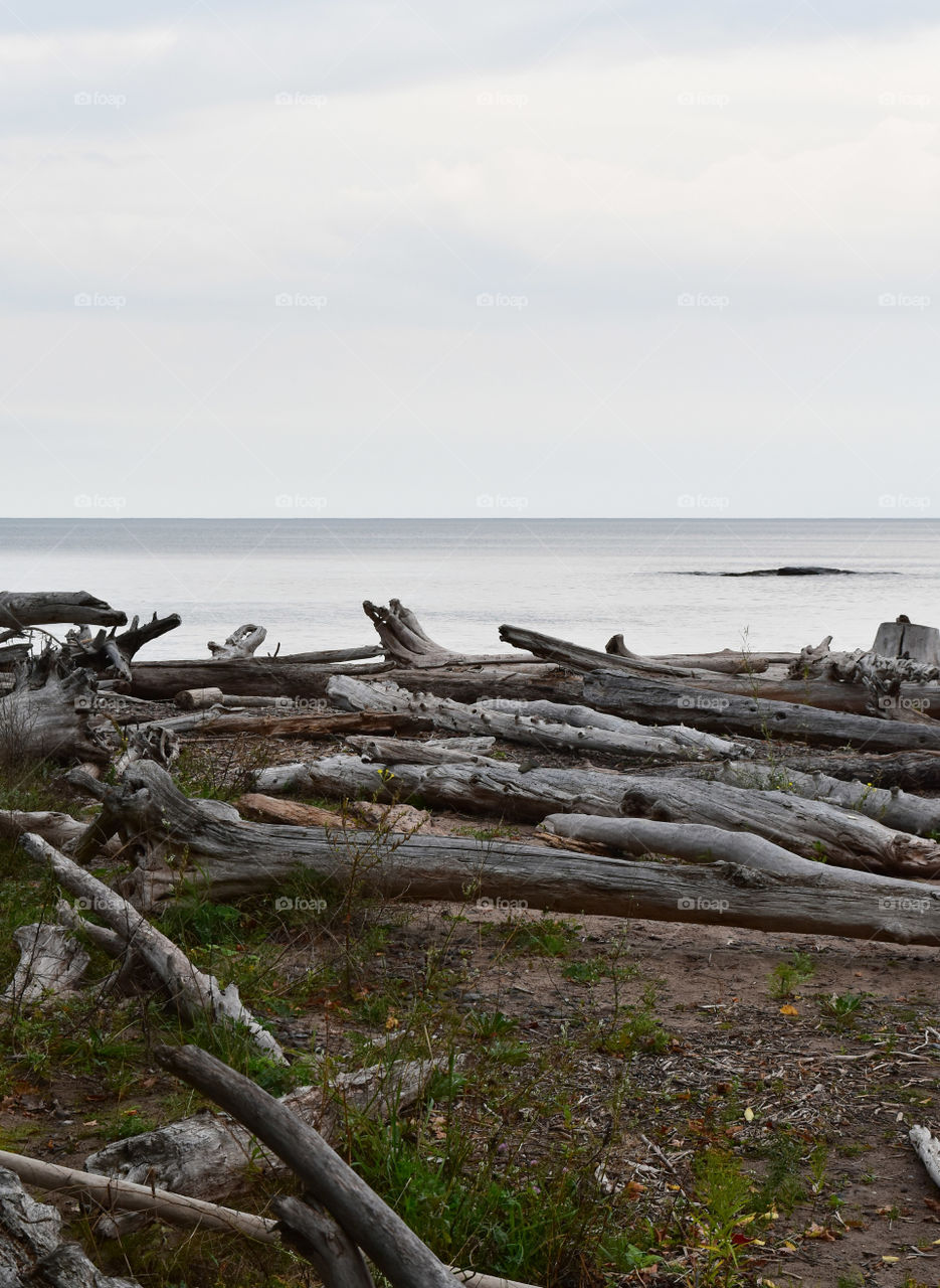 Shoreline of Lake Superior on a cloudy fall day