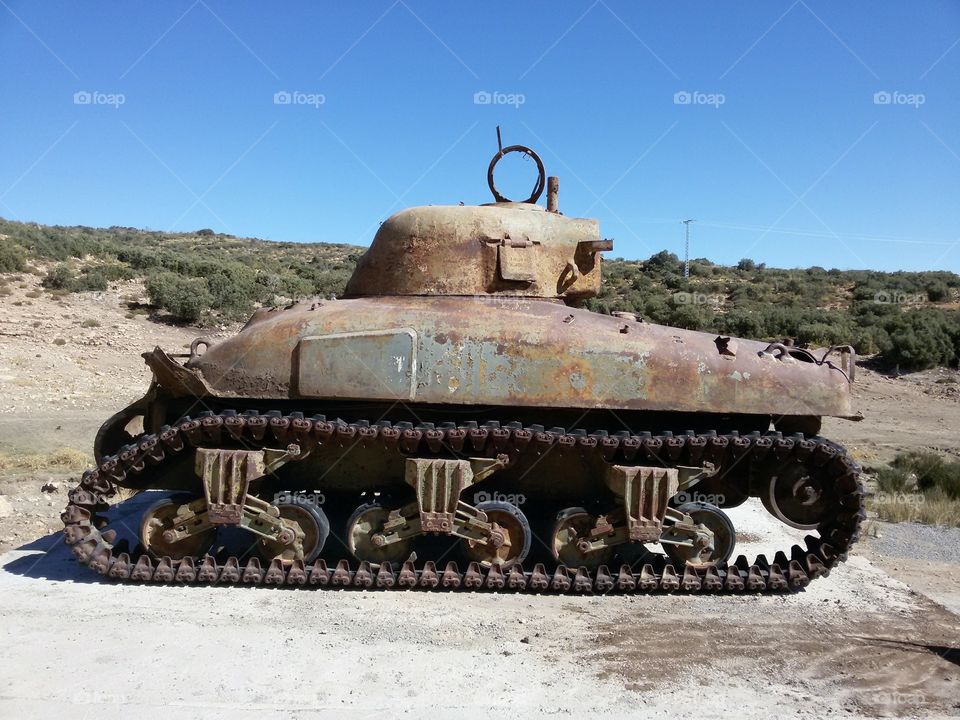 Old French army tank in asfour mountain 