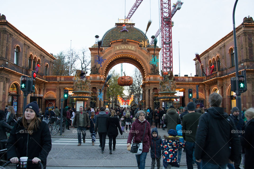 Halloween market at theme park Tivoli in Copenhagen Denmark.
