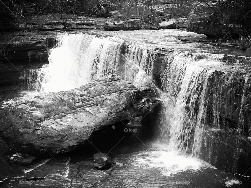 black and white water fall