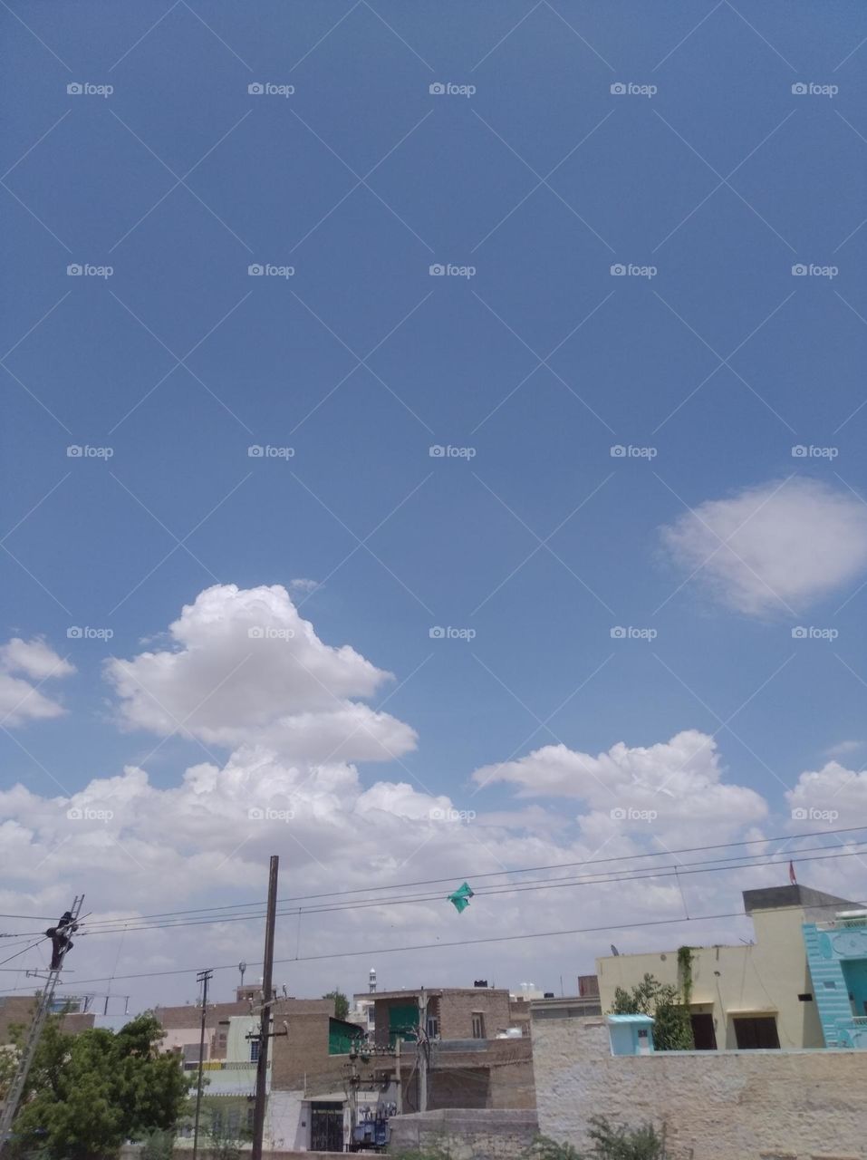 a shiney day white clouds scattered clouds blue sky green plant tree looks very beautiful