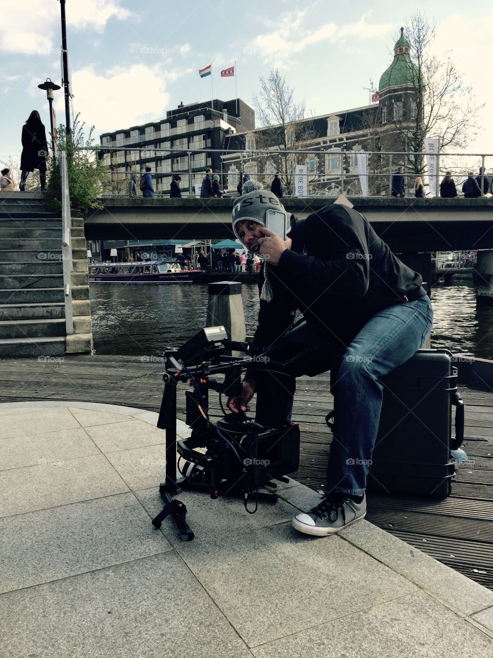 Camera man filming in Amsterdam 