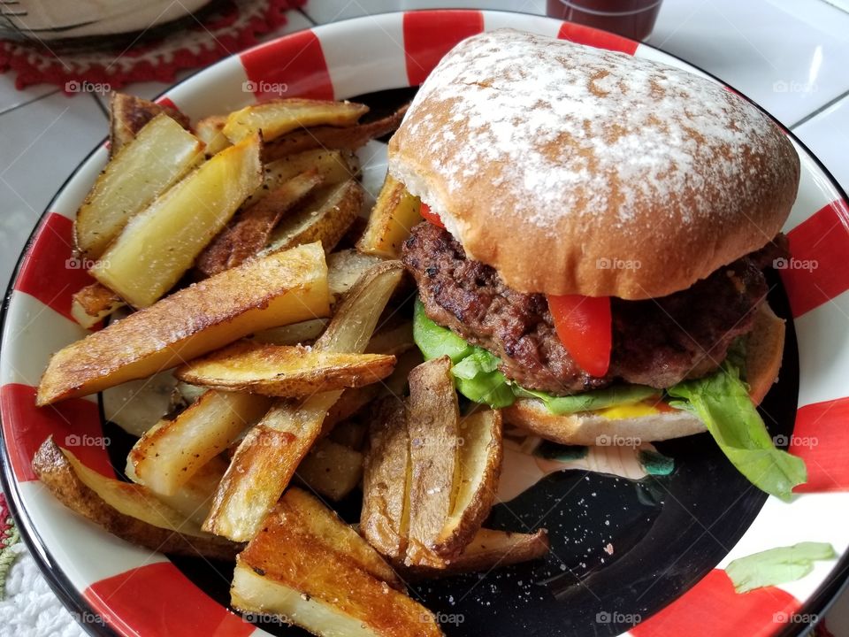 Homemade Burger & Fries on My Plate