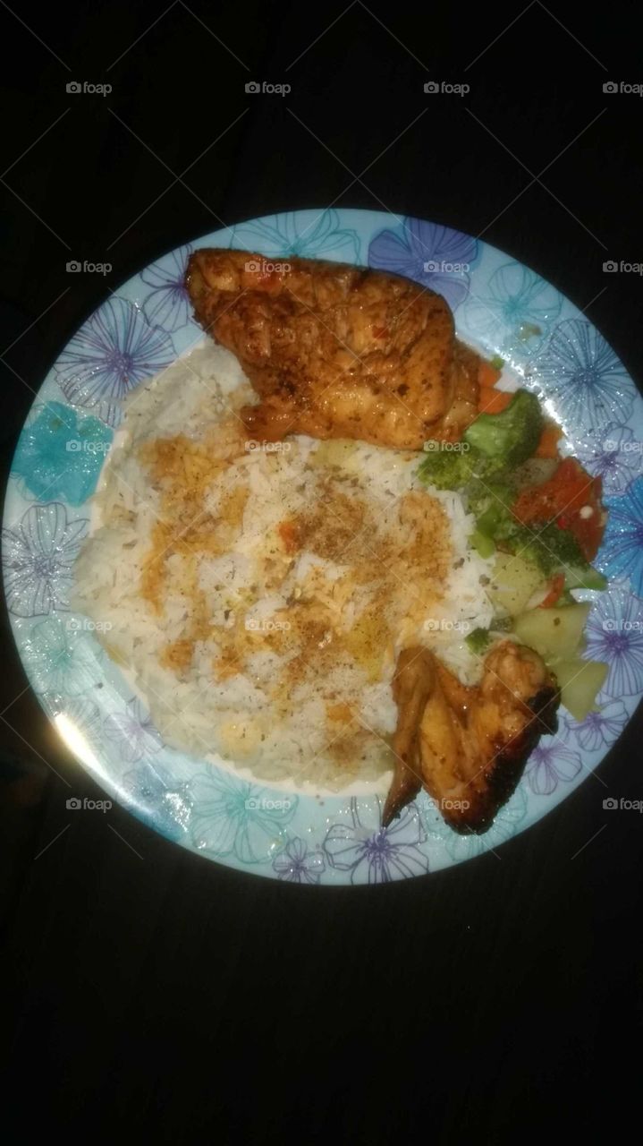 ..dinner chicken n veggies with rice