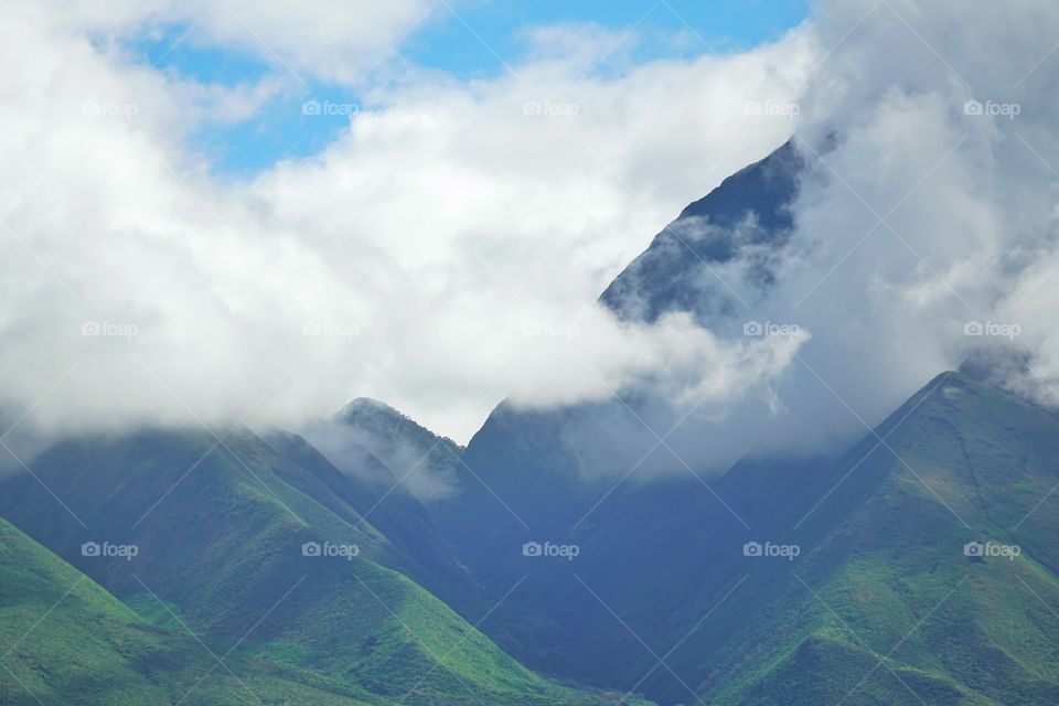 Lush Hawaiian Hills Shrouded In Clouds