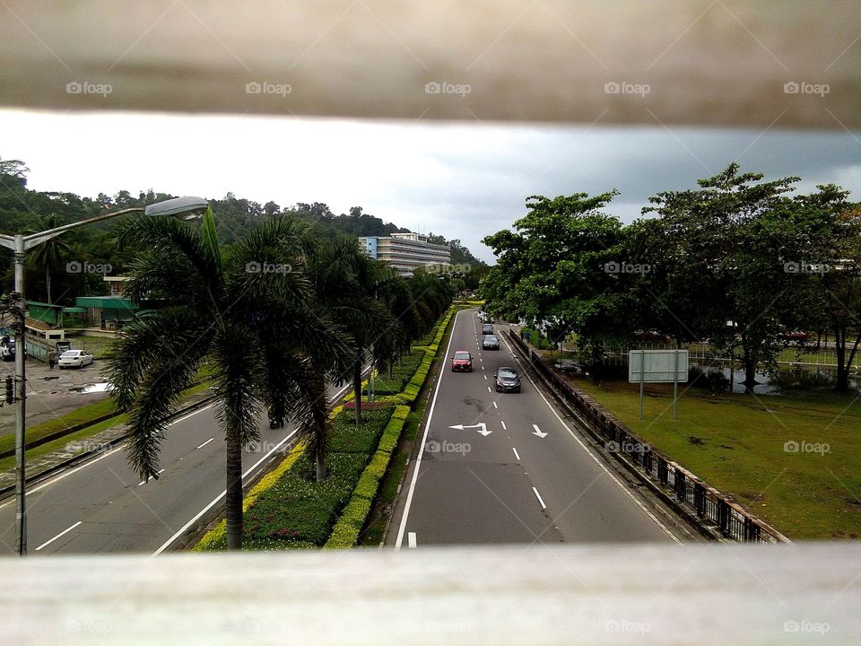 road empty when office hour, viewing from the top bridge