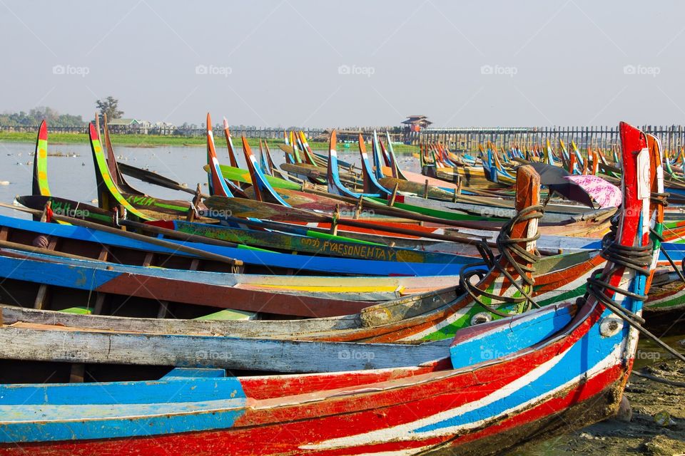 Colourful boats on the shore