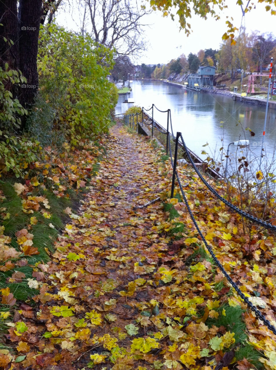 Scenic Canal Walkway. Scenic Canal Walkway in Autumn Trollhattan, Sweden
