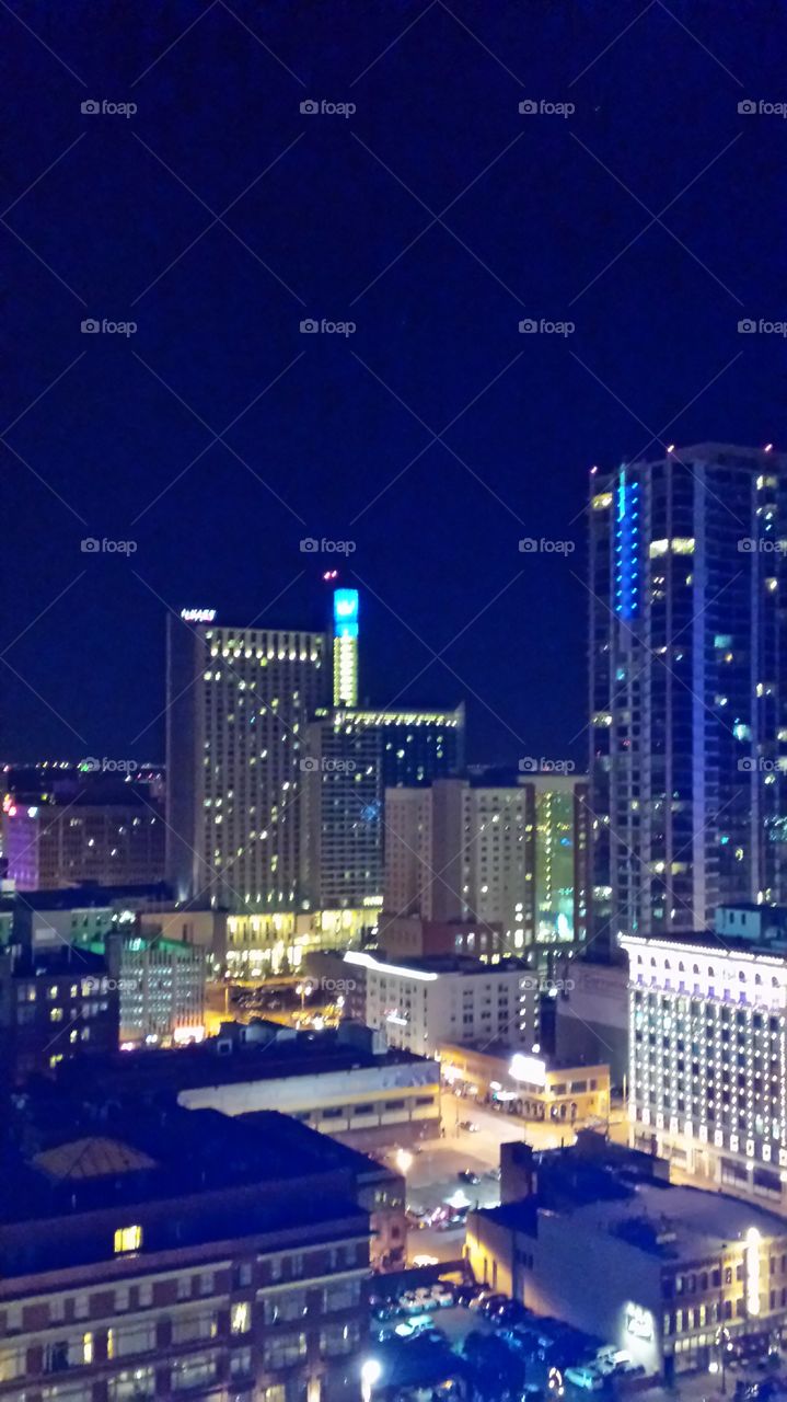 Denver at night. Picture of the buildings in Denver at night