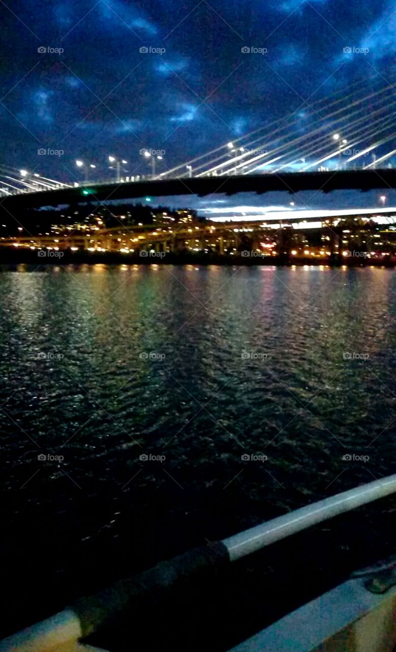 Portland Lights. Husband and I went on a river cruise with our ballroom dancing team. Here is a picture I took while dancing.
