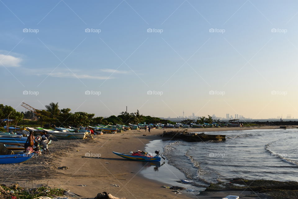 Sri lankan beach with fishing boats