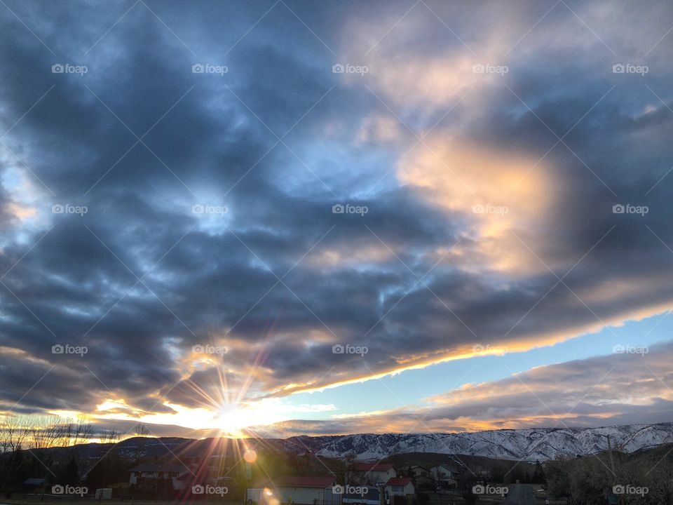 Beautiful winter sunrise over Casper Mountain in Casper, Wyoming 