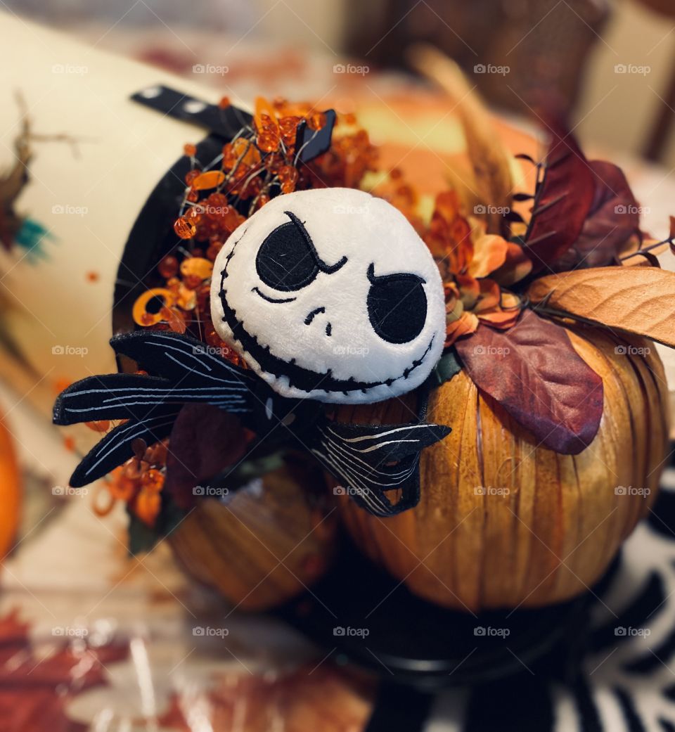 Jack skellington table decoration with pumpkins for Halloween and fall holidays nightmare before Christmas 