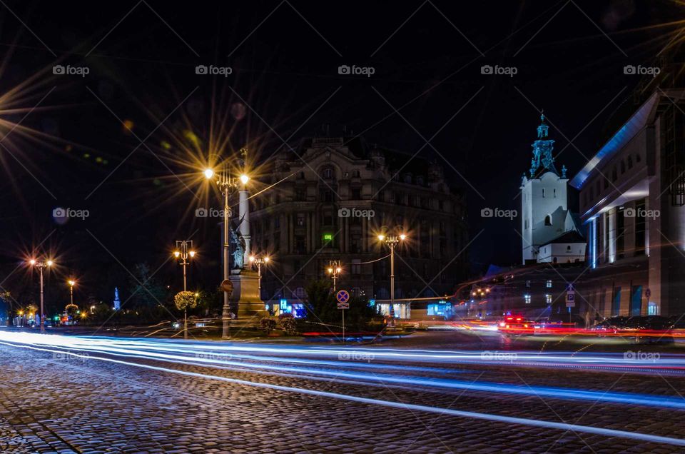 Lviv night cityscape