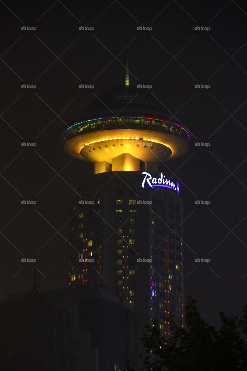 Radisson blu hotel by night. The radisson blu hotel by night in Shanghai, China.