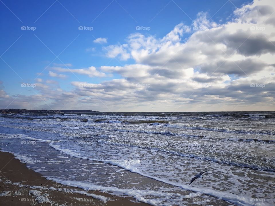 beach, cloud, evening on the sea