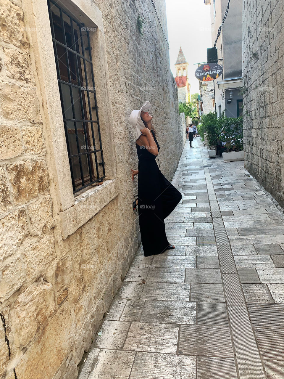 Walking  on cobblestone road at the old city 
