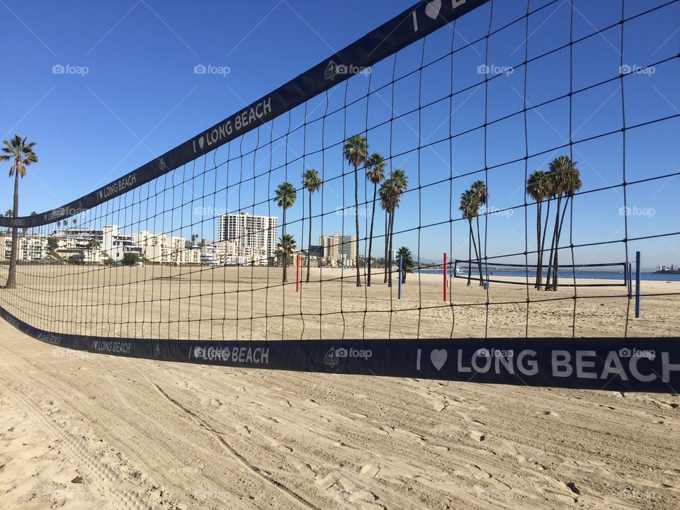 California Love. Long Beach volleyball nets on the ocean.