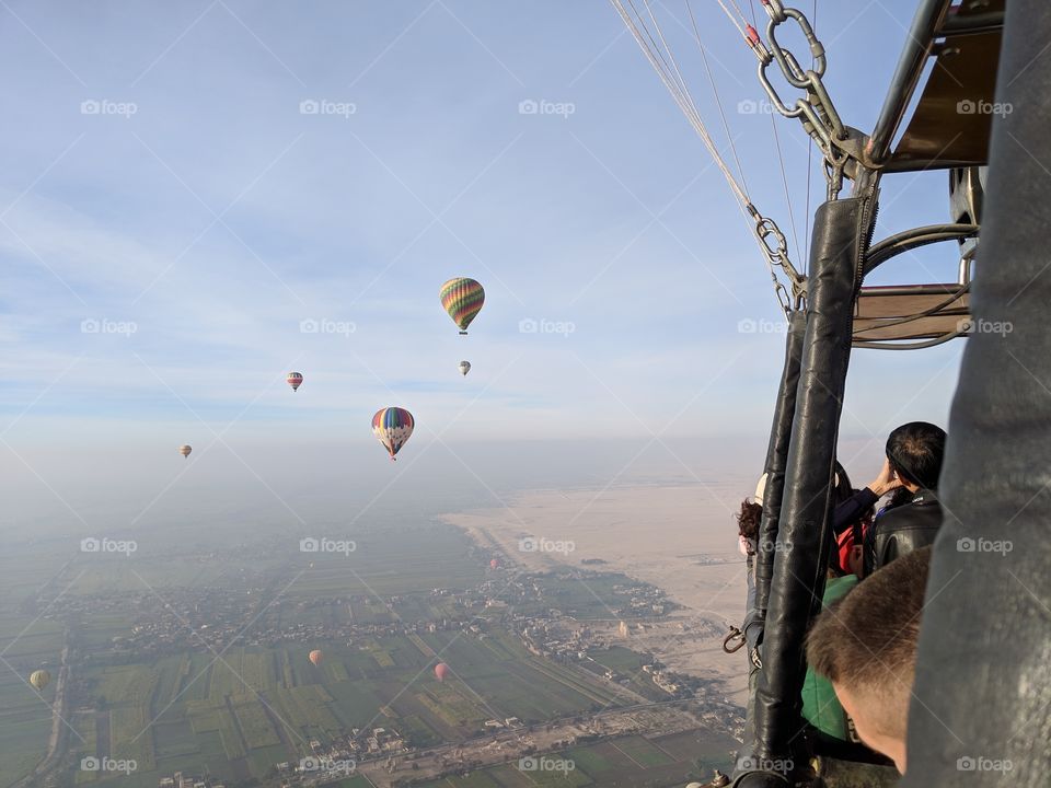 View from a basket of a Hot-air balloon over Luxor, Egypt