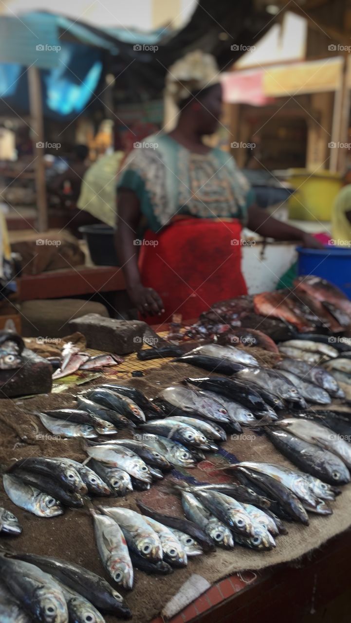 Fish vendor at N'gor market.