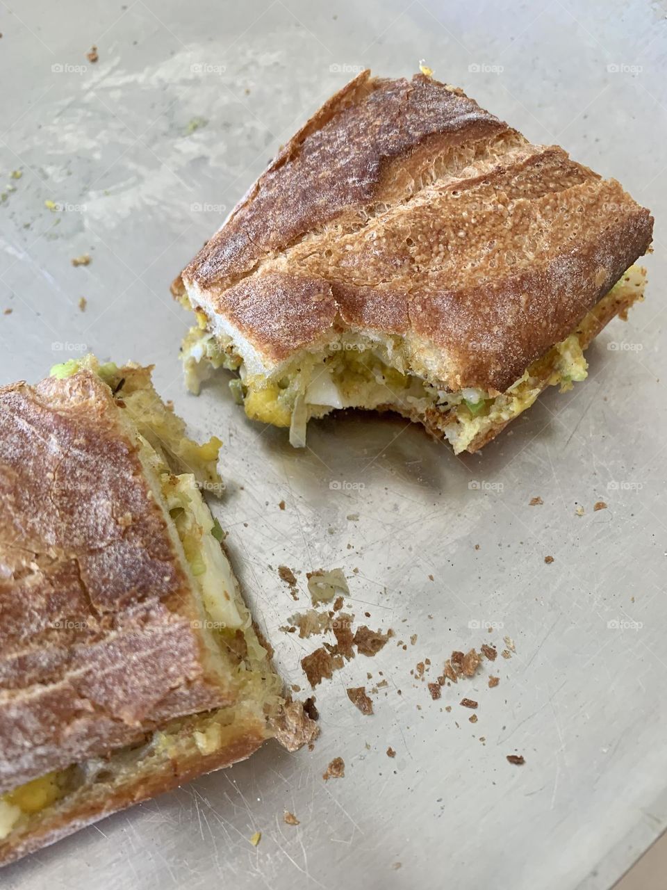 Egg salad on baguette 