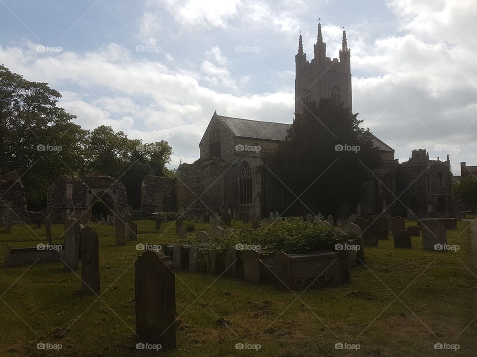 Row of family coffins in a Yorkshire churchyard