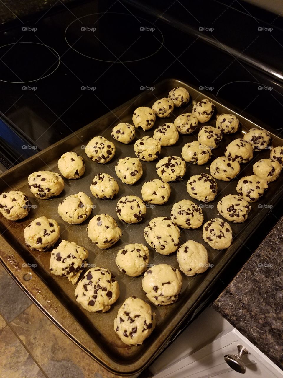 Soft Batch Chocolate Chip Cookies on Baking Sheet