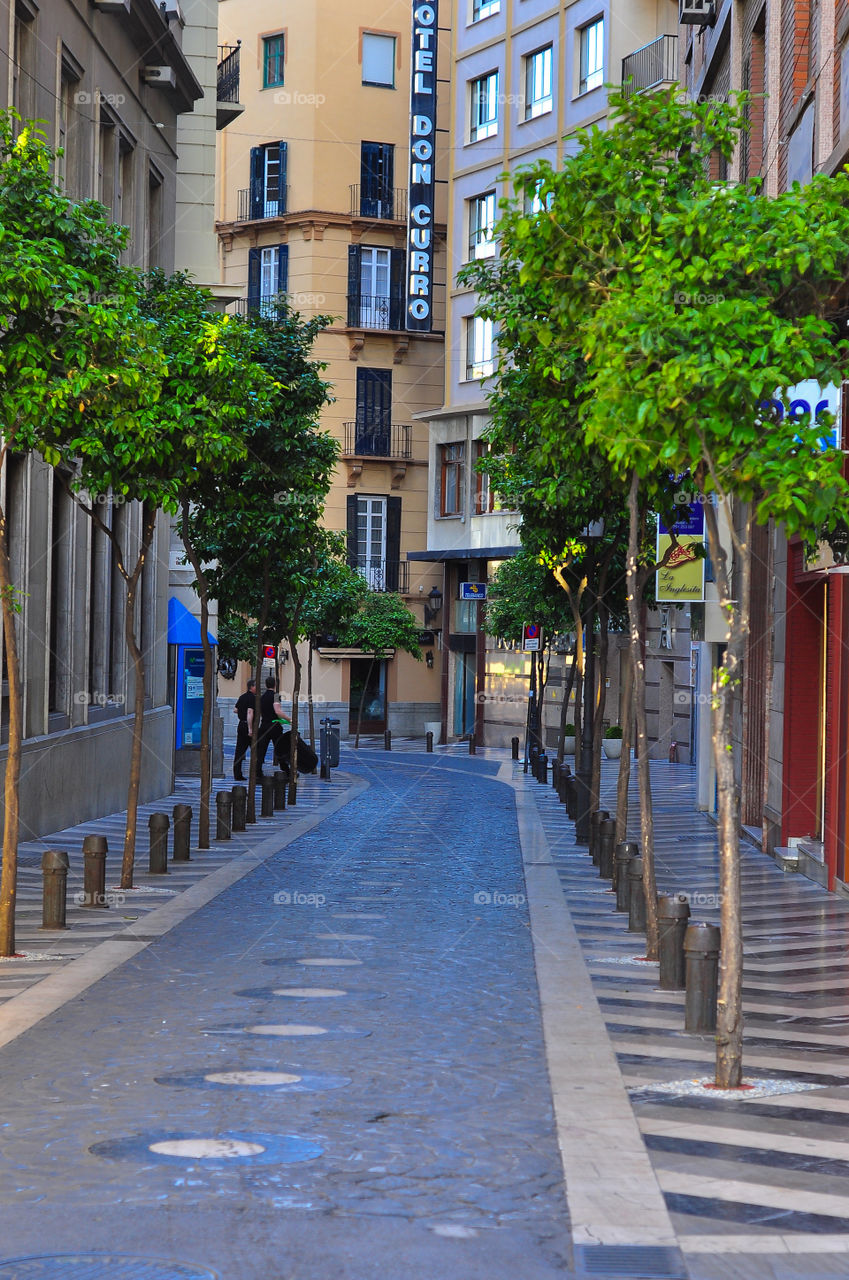 empty street in the morning in Malaga city center 