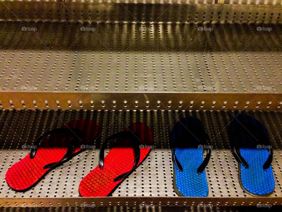 Red and blue. Slippers
