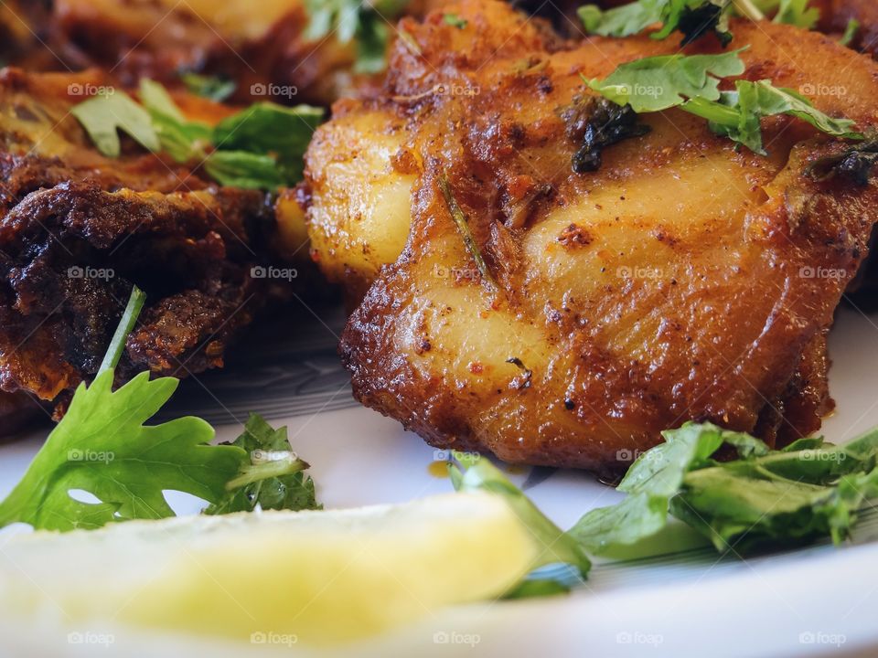 Close-up of spicy chicken meat