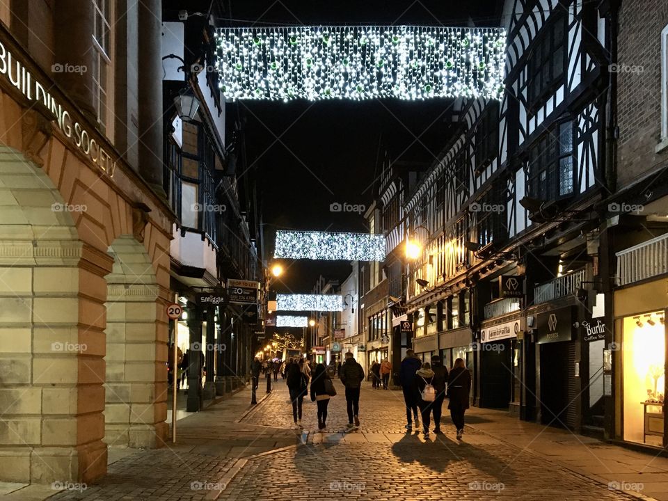 Urban shot of Chester city centre at night 