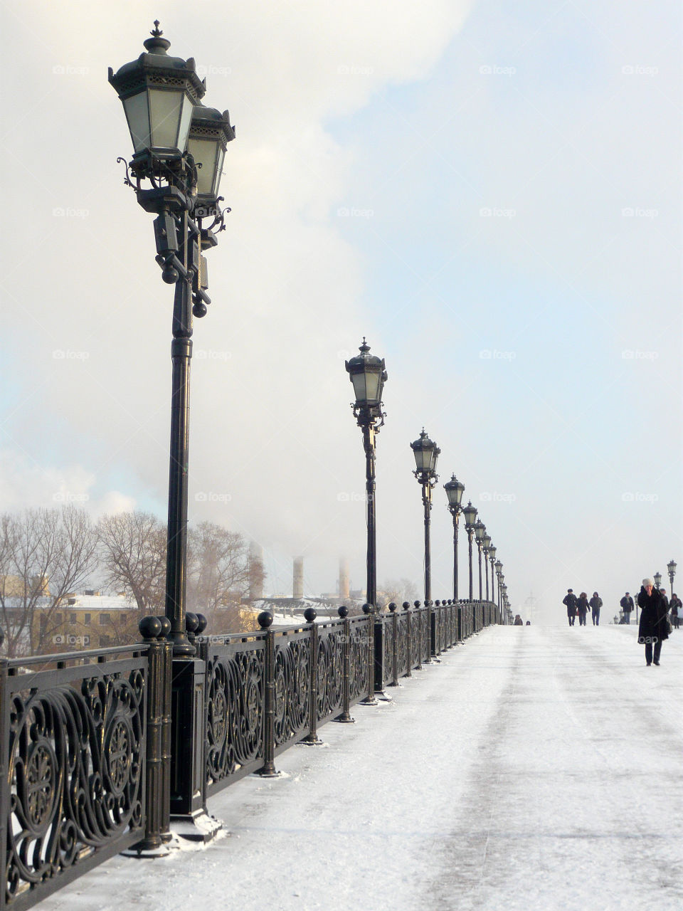 View on the bridge in Moscow Russia winter time