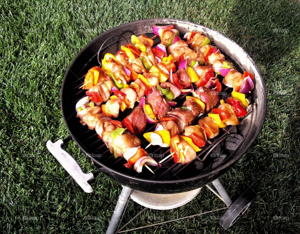 Colorful Chicken Skewers On The Grill