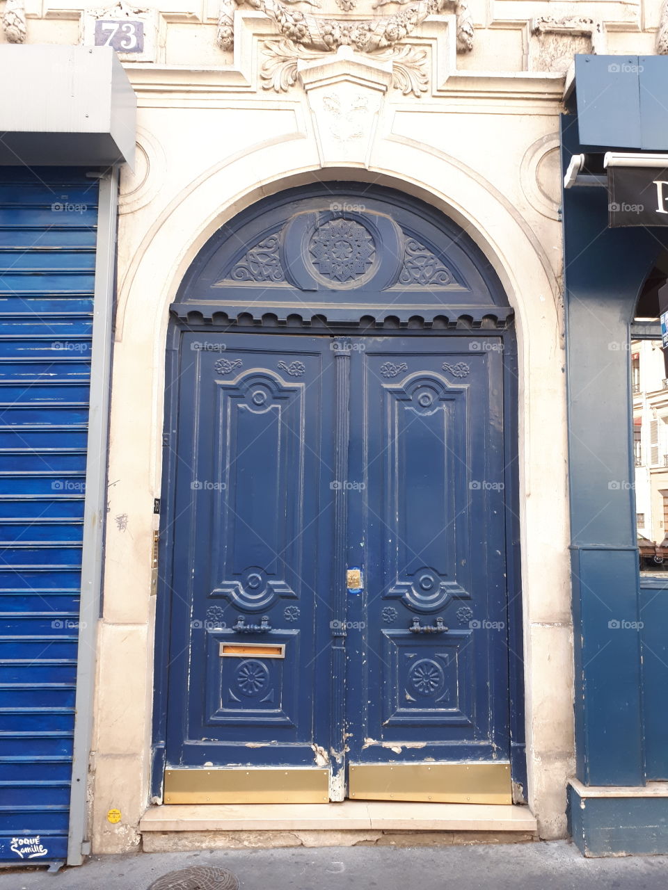 Wooden dark blue old entrance door