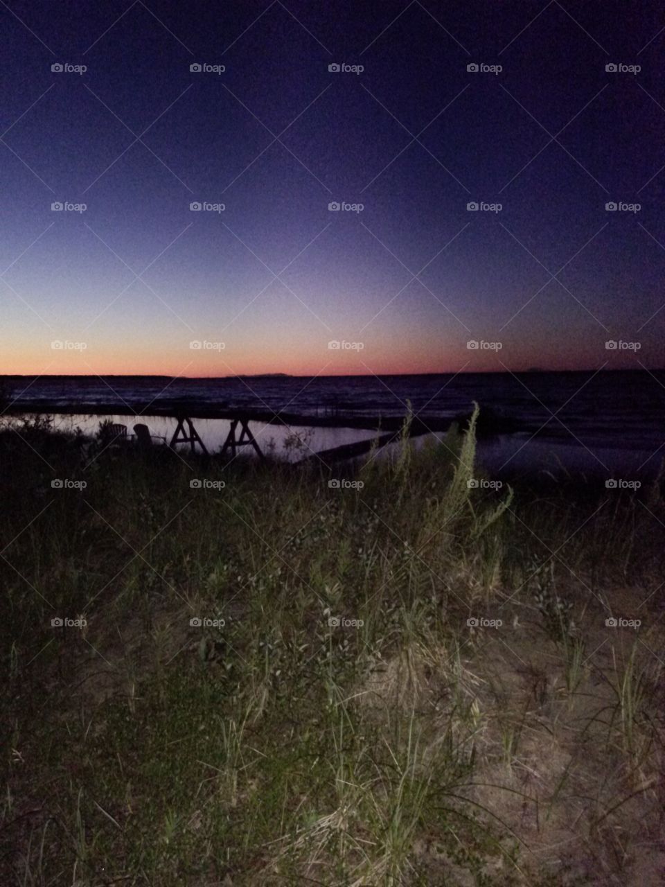 Lake Huron at dusk. sunset over one of the Great Lakes