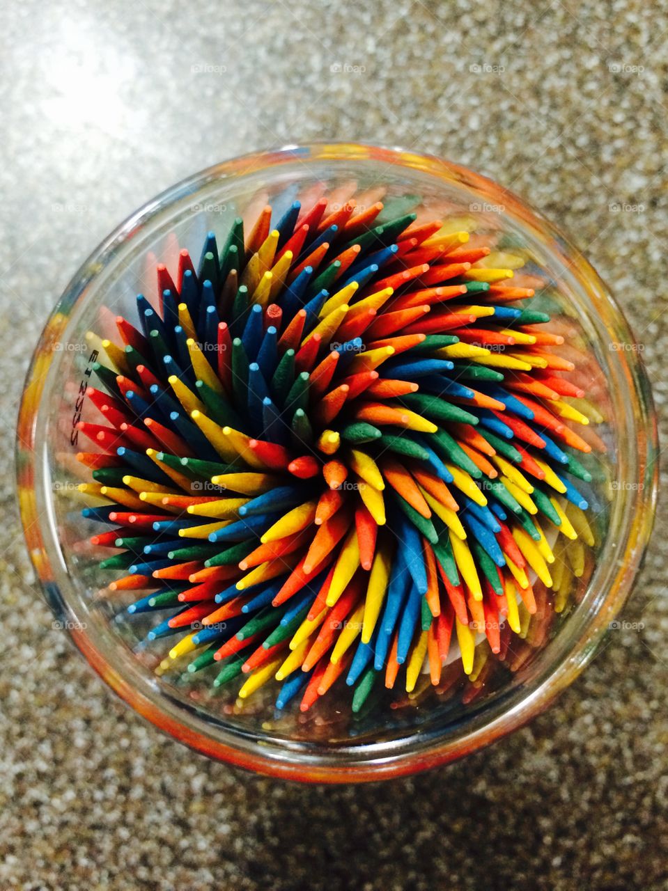Spiral Toothpicks. A photo of colorful, vibrant toothpicks in a cup.