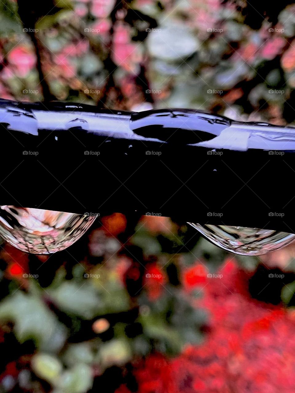 Rain droplets on sill closeup 