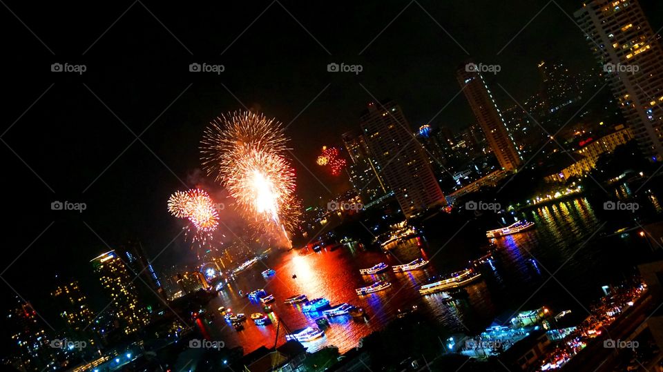 New Year Firework on the river Bangkok 