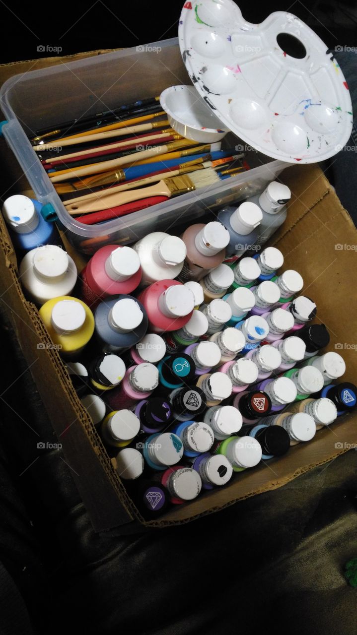 my painting business's box of supplies