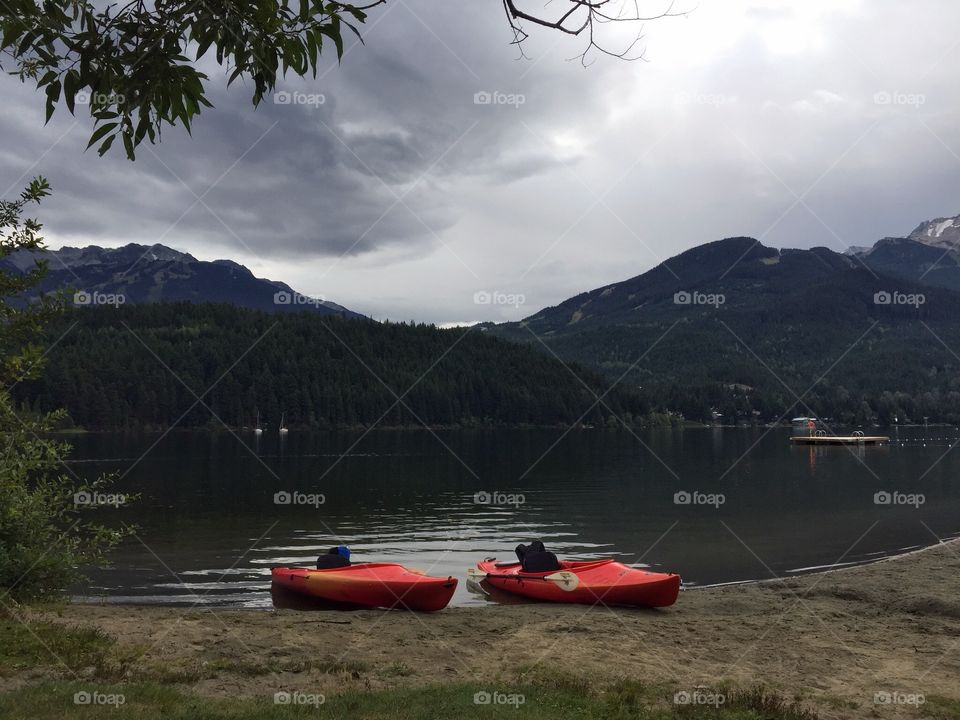 Kayaking Lake Alta. We are taking a break after kayaking beautiful Lake Alta, Whistler, Canada