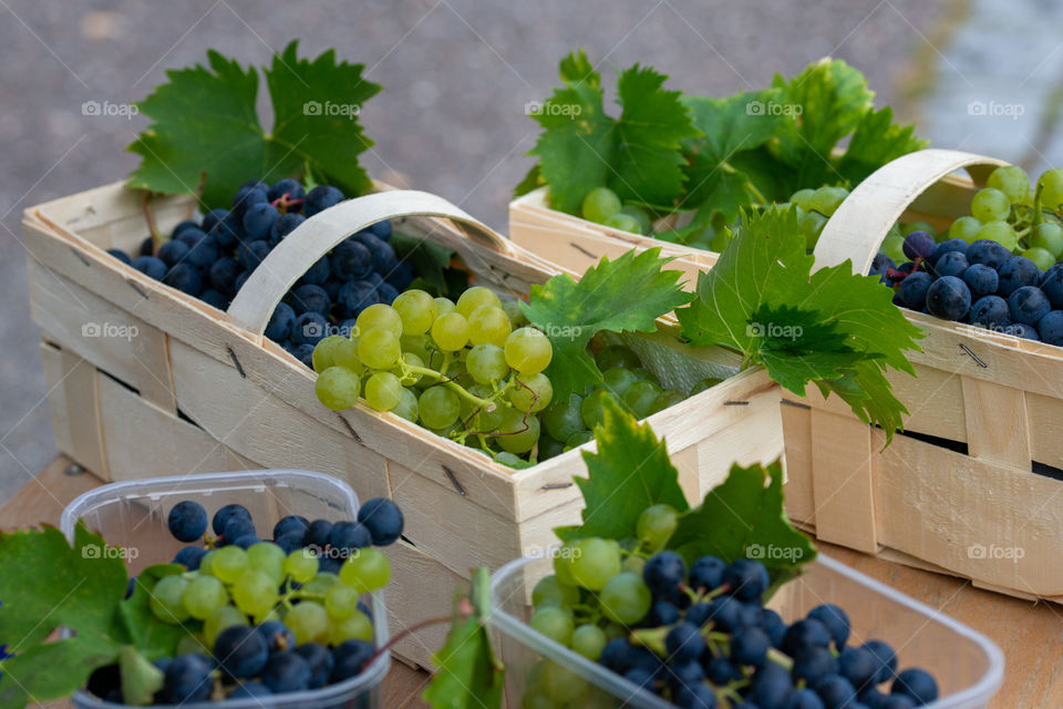 grapes in baskets