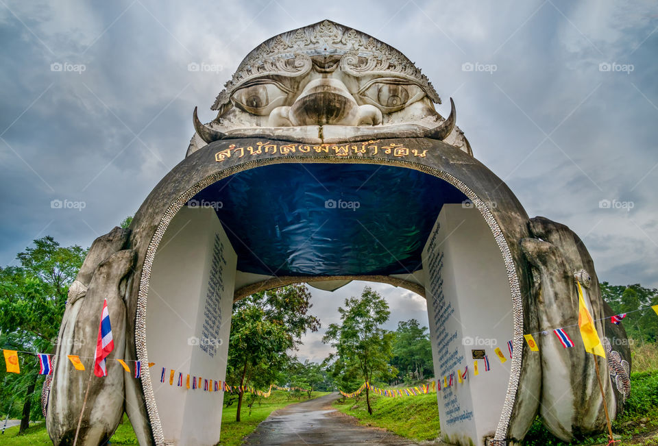 Beautiful Thai white church and land scape