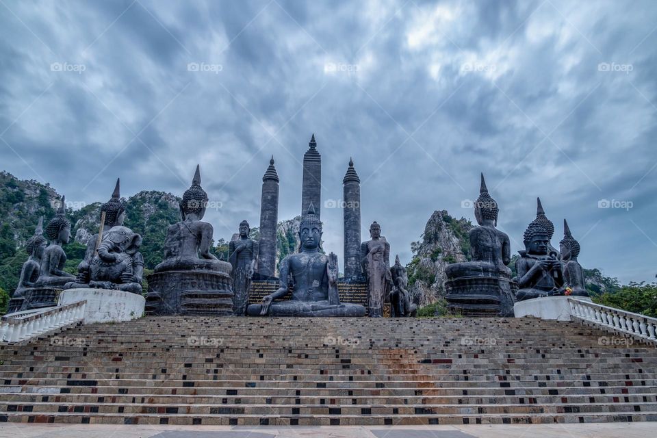 Beautiful scene of Big stone Buddha in Thailand