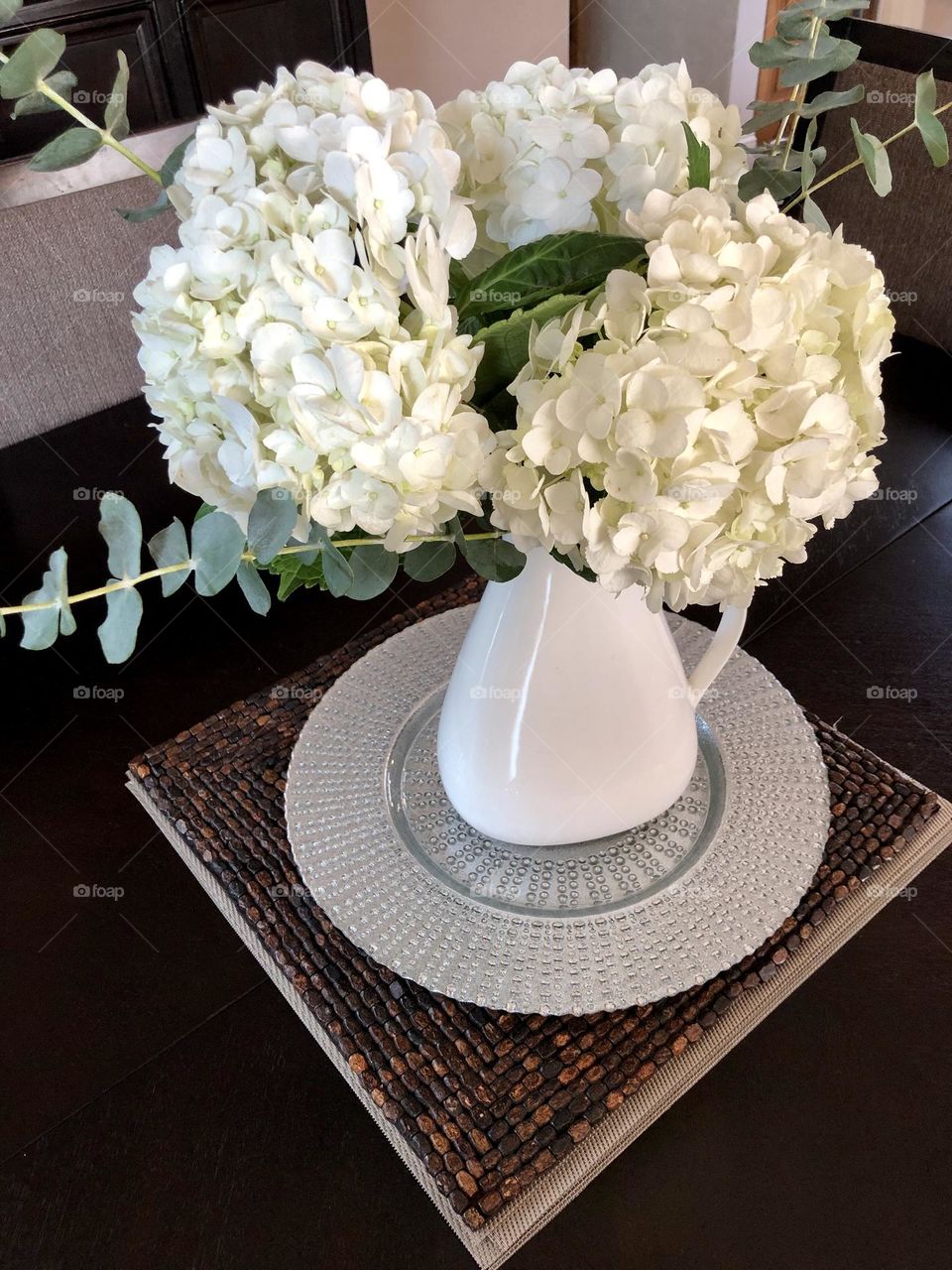 White hydrangea in vase