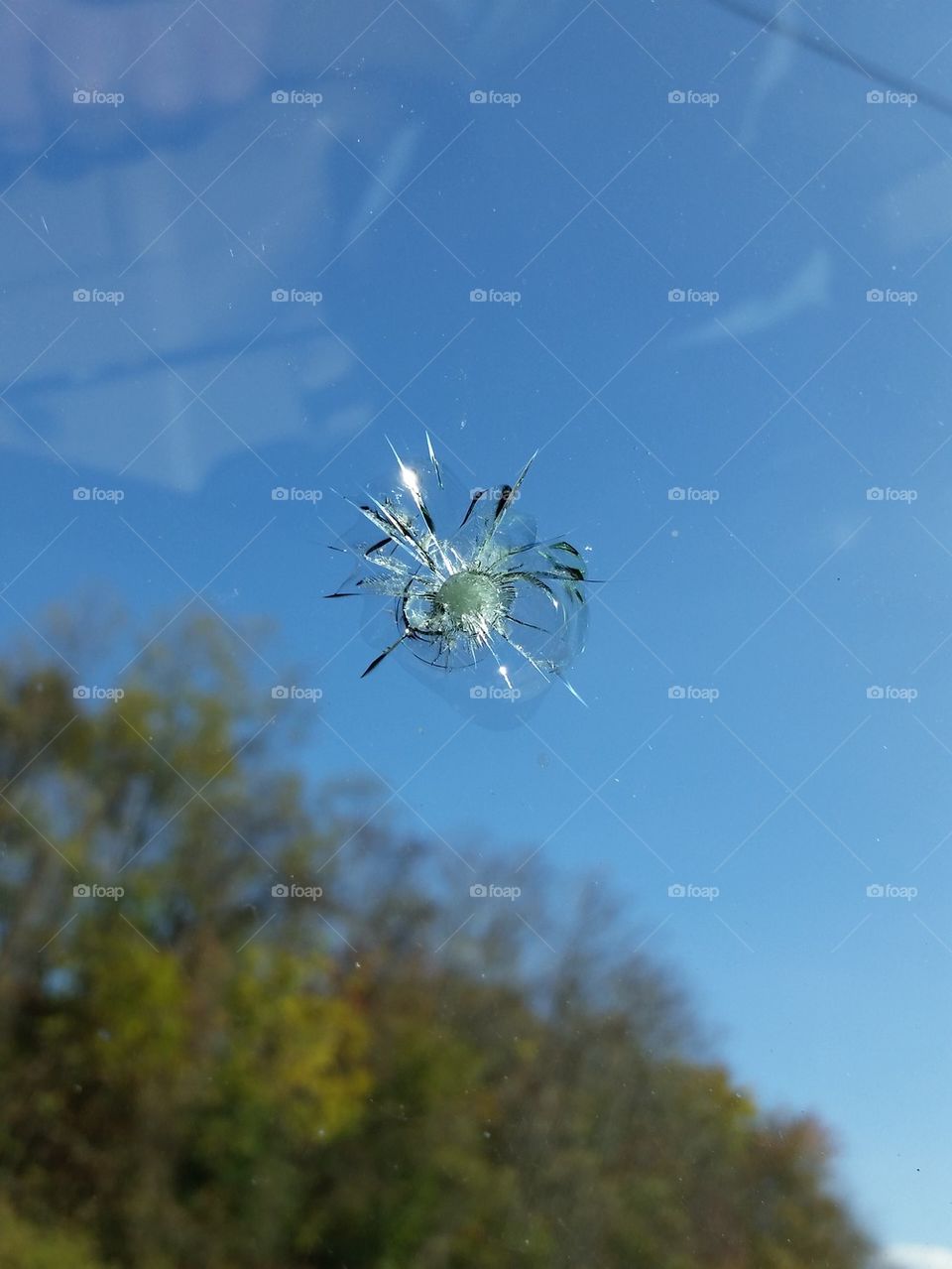 Rock hit windshield