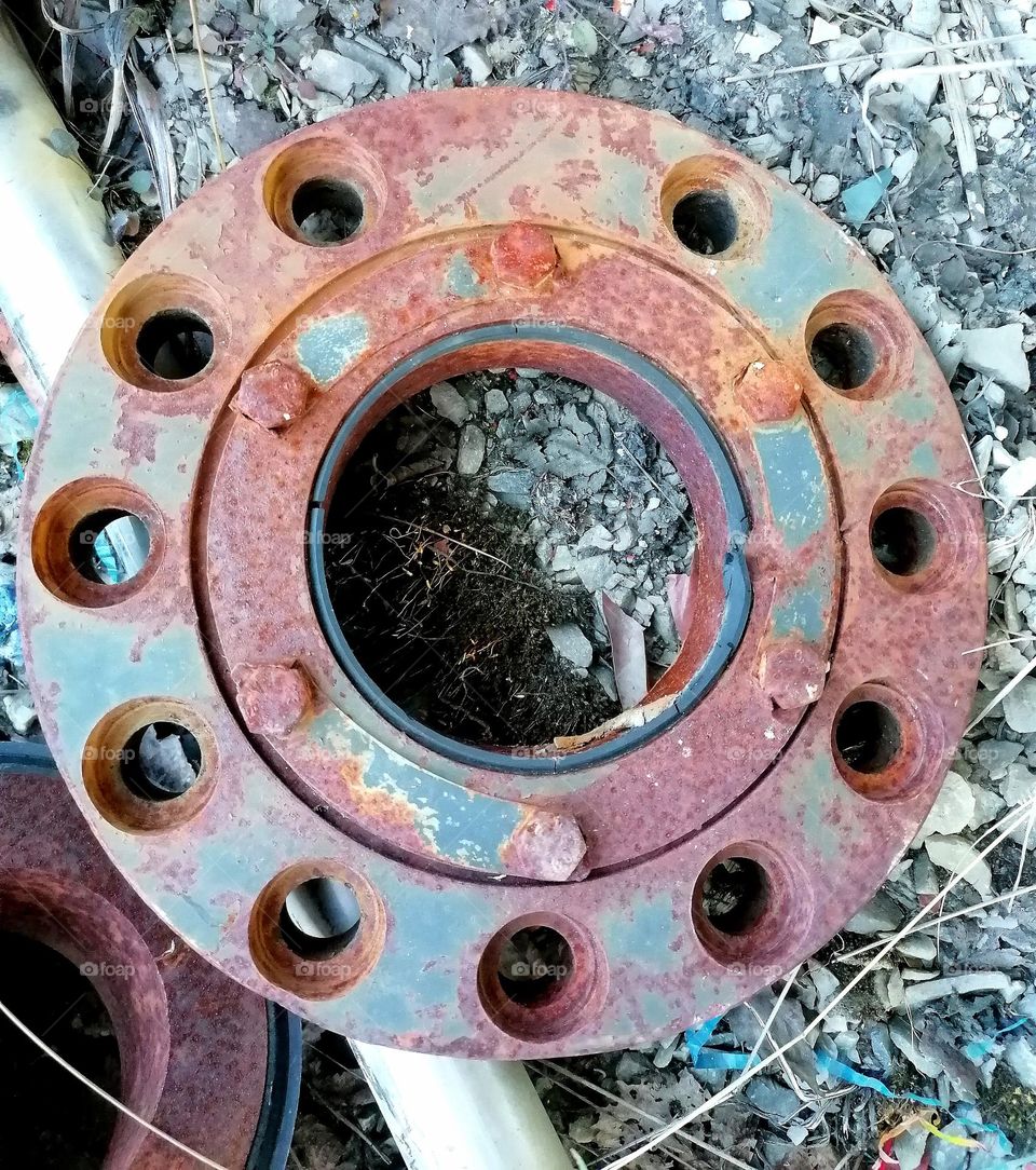 Rusted and patinated old iron circle