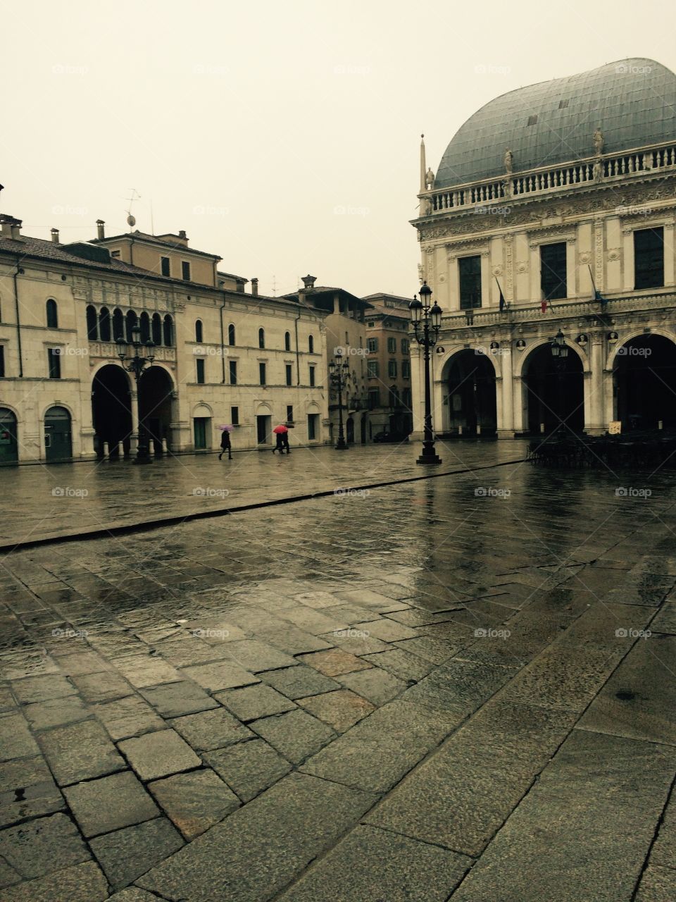 Brescia Italy - piazza under the rain 